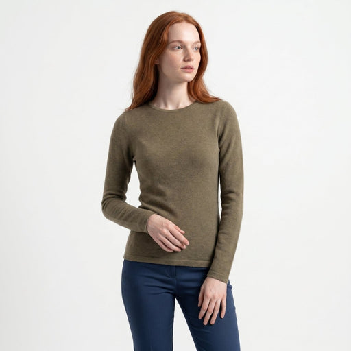 Dunedin Cashmere Women’s 100% Cashmere C - Neck Jumper – Olive - Heritage Of Scotland - XS
