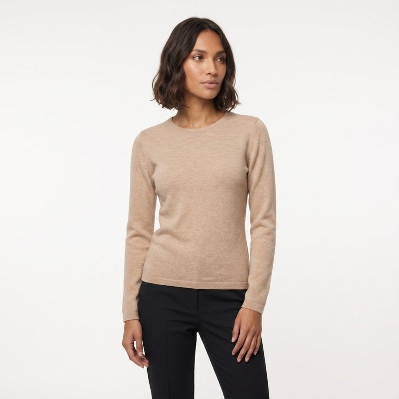 Dunedin Cashmere Women’s 100% Cashmere C-Neck Jumper – Sand Beige - Heritage Of Scotland - XS