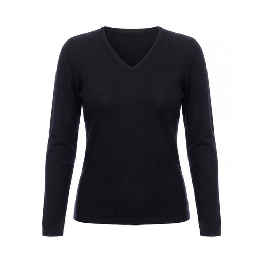 Dunedin Cashmere Women’s 100% Cashmere V - Neck Jumper – Black - Heritage Of Scotland - XS