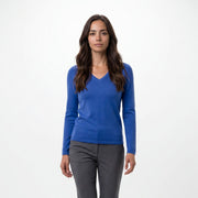 Dunedin Cashmere Women’s 100% Cashmere V-Neck Jumper – Cornflower - Heritage Of Scotland - XS