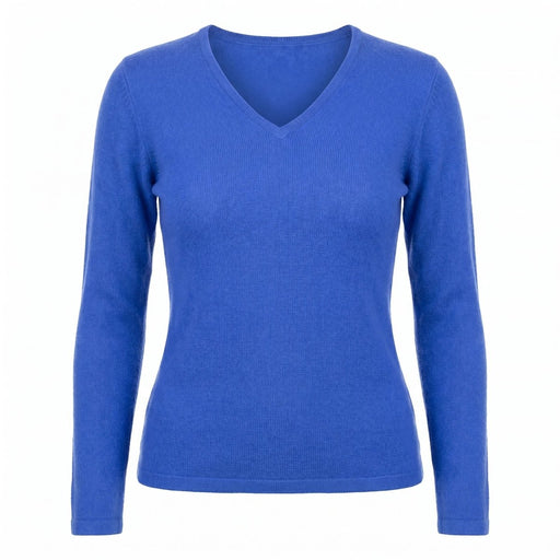 Dunedin Cashmere Women’s 100% Cashmere V - Neck Jumper – Cornflower - Heritage Of Scotland - XS