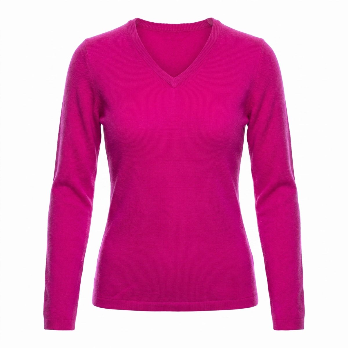 Dunedin Cashmere Women’s 100% Cashmere V-Neck Jumper – Fuchsia - Heritage Of Scotland - XS