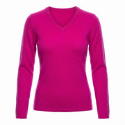 Dunedin Cashmere Women’s 100% Cashmere V-Neck Jumper – Fuchsia - Heritage Of Scotland - XS