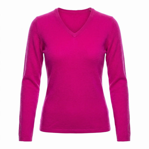 Dunedin Cashmere Women’s 100% Cashmere V-Neck Jumper – Fuchsia - Heritage Of Scotland - XS