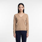 Dunedin Cashmere Women’s 100% Cashmere V-Neck Jumper – Sand Beige - Heritage Of Scotland - S