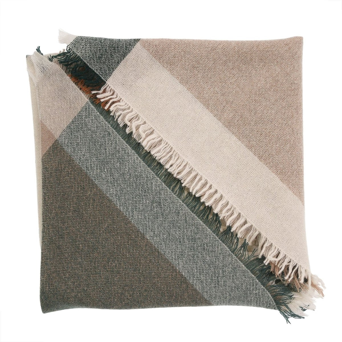 Earthy Block 100% Cashmere Square Scarf - FOREST GREEN - Heritage Of Scotland -