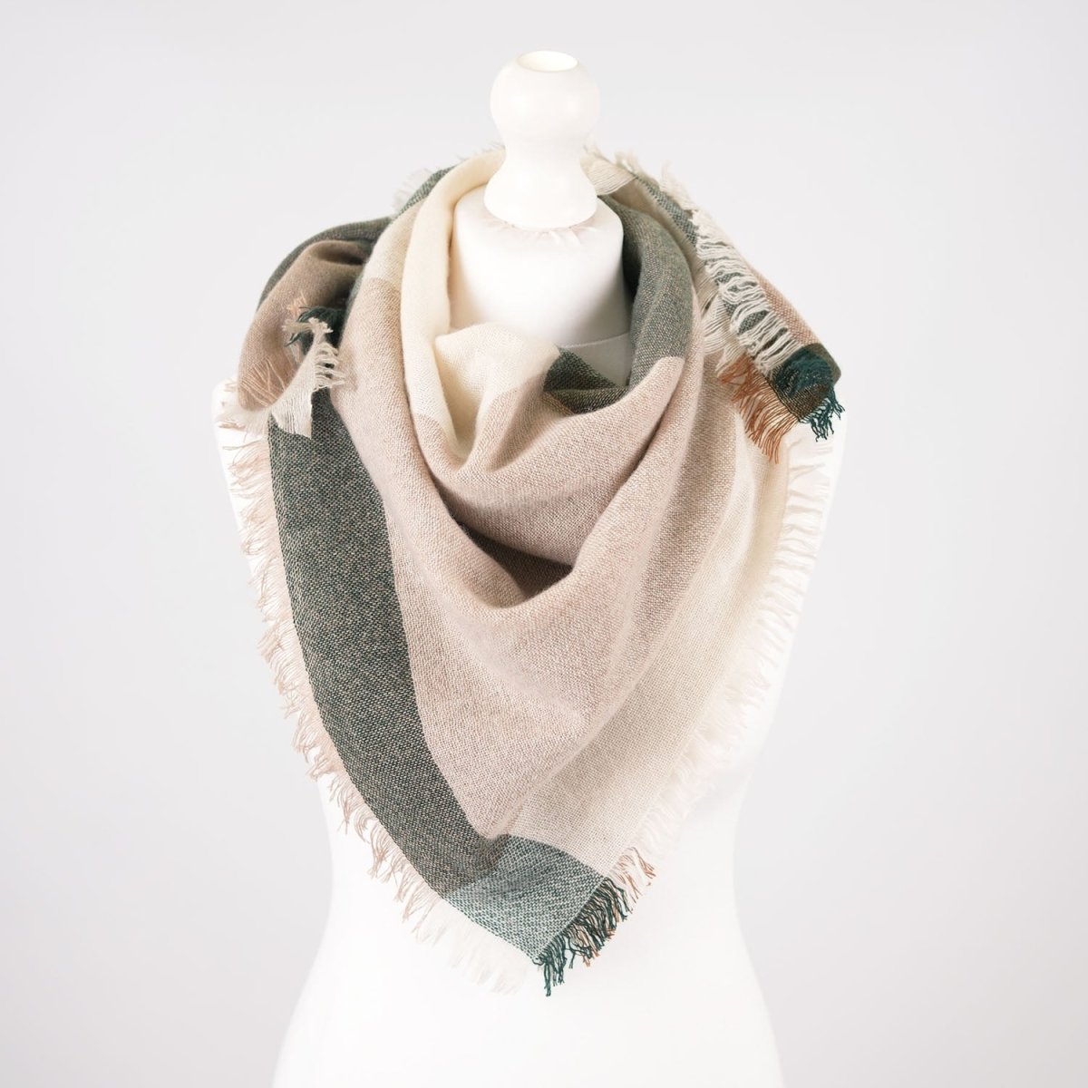 Earthy Block 100% Cashmere Square Scarf - FOREST GREEN - Heritage Of Scotland -