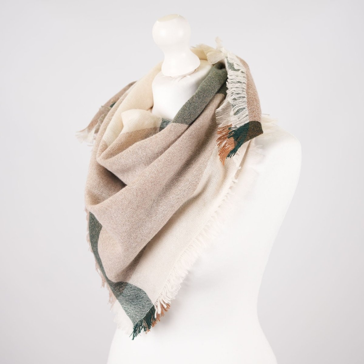 Earthy Block 100% Cashmere Square Scarf - FOREST GREEN - Heritage Of Scotland -