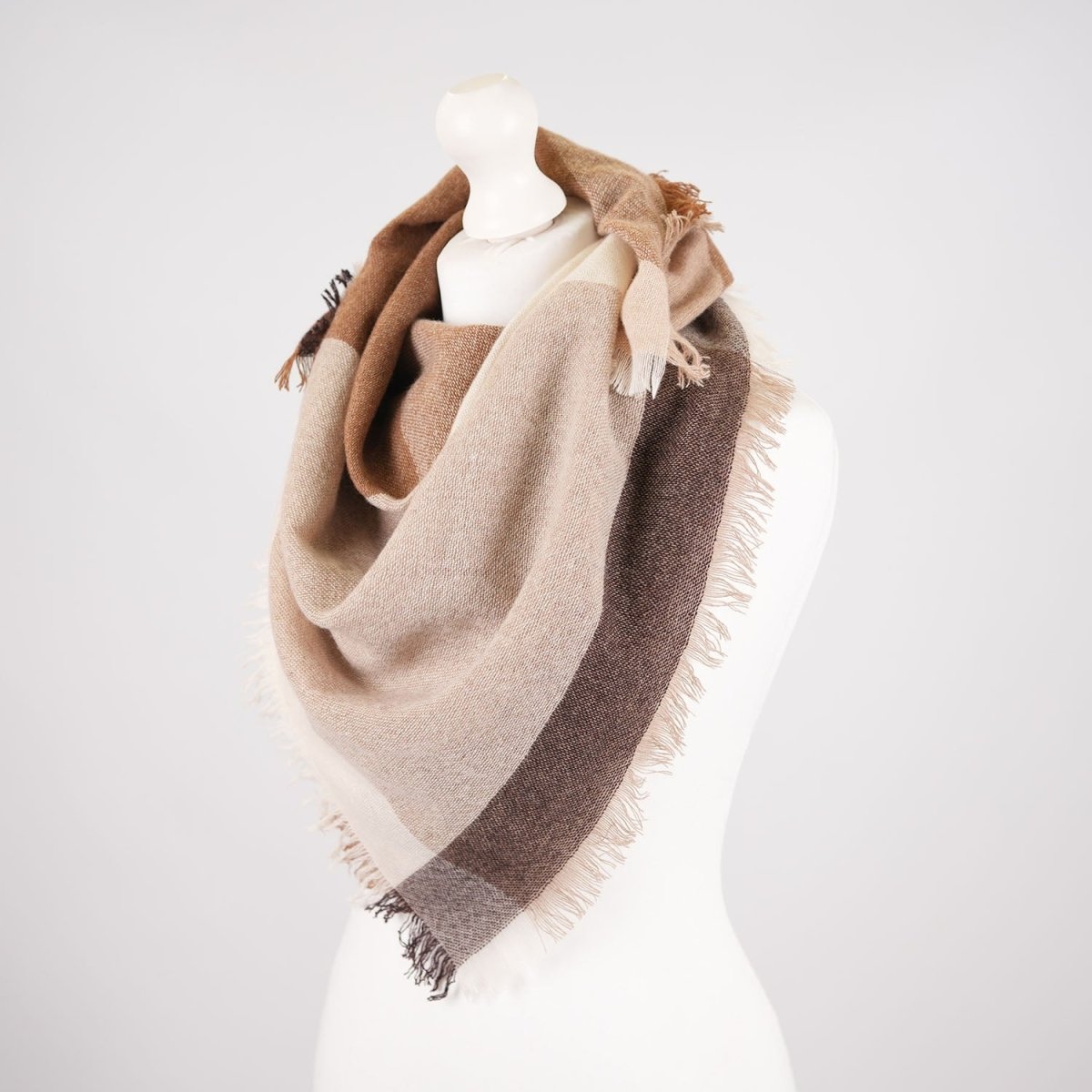 Earthy Block 100% Cashmere Square Scarf - NATURAL - Heritage Of Scotland -