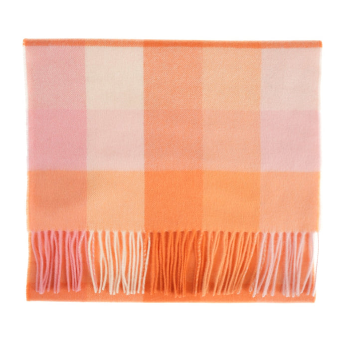 Edinburgh 100% Cashmere Wide Scarf - Heritage Of Scotland - 5 SQUARE TARTAN PINK/ORANGE