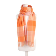 Edinburgh 100% Cashmere Wide Scarf - Heritage Of Scotland - 5 SQUARE TARTAN PINK/ORANGE