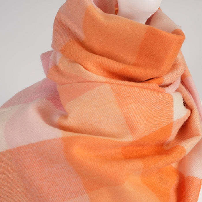 Edinburgh 100% Cashmere Wide Scarf - Heritage Of Scotland - 5 SQUARE TARTAN PINK/ORANGE