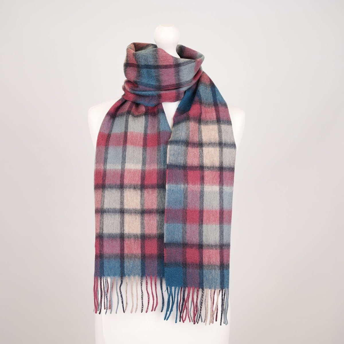 Edinburgh 100% Lambswool Scarf – Premium Soft Wool Wrap - Artillery Check Ashley Blue and Pink - Heritage Of Scotland -