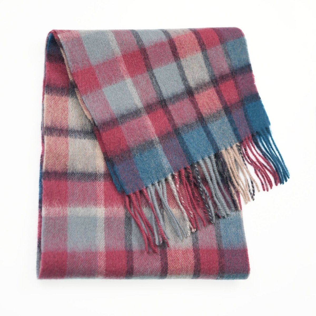 Edinburgh 100% Lambswool Scarf – Premium Soft Wool Wrap - Artillery Check Ashley Blue and Pink - Heritage Of Scotland -
