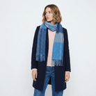 Edinburgh 100% Lambswool Scarf – Premium Soft Wool Wrap - Barcode Check - Aqua Blue - Heritage Of Scotland -