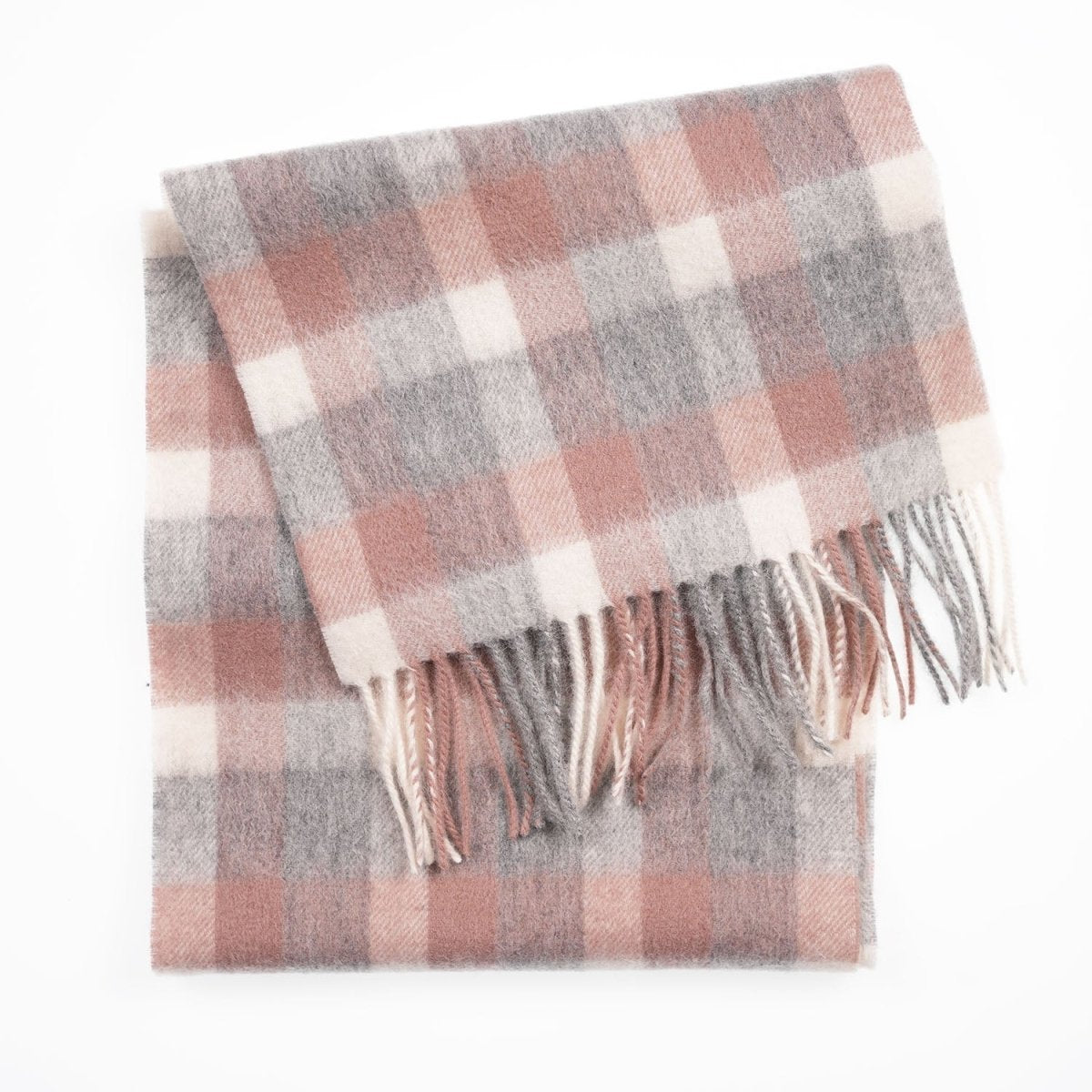 Edinburgh 100% Lambswool Scarf – Premium Soft Wool Wrap - Big Check Muted White and Pink - Heritage Of Scotland -