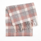 Edinburgh 100% Lambswool Scarf – Premium Soft Wool Wrap - Big Check Muted White and Pink - Heritage Of Scotland -