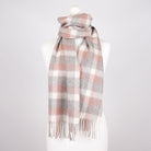 Edinburgh 100% Lambswool Scarf – Premium Soft Wool Wrap - Big Check Muted White and Pink - Heritage Of Scotland -