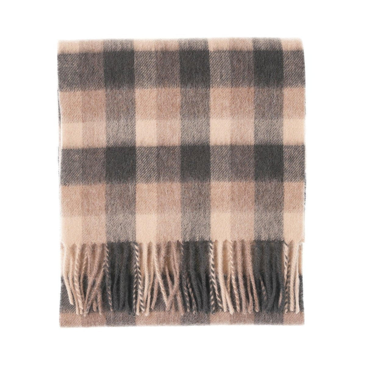Edinburgh 100% Lambswool Scarf – Premium Soft Wool Wrap - Big Check Natural Brown - Heritage Of Scotland -