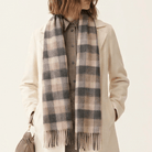 Edinburgh 100% Lambswool Scarf – Premium Soft Wool Wrap - Big Check Natural Brown - Heritage Of Scotland -