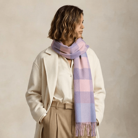 Edinburgh 100% Lambswool Scarf – Premium Soft Wool Wrap - Bursted Check Lavender and Pink - Heritage Of Scotland -