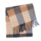 Edinburgh 100% Lambswool Scarf – Premium Soft Wool Wrap - Bursted Check Neutral and Navy - Heritage Of Scotland -