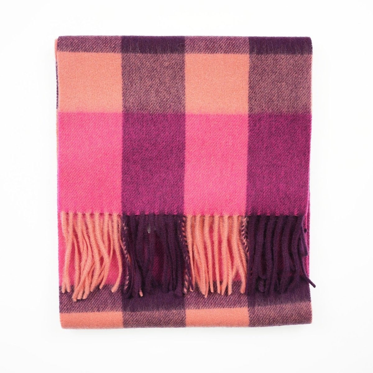 Edinburgh 100% Lambswool Scarf – Premium Soft Wool Wrap - Bursted Check Orange and Pink - Heritage Of Scotland -