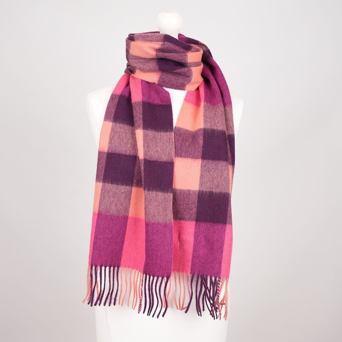 Edinburgh 100% Lambswool Scarf – Premium Soft Wool Wrap - Bursted Check Orange and Pink - Heritage Of Scotland -