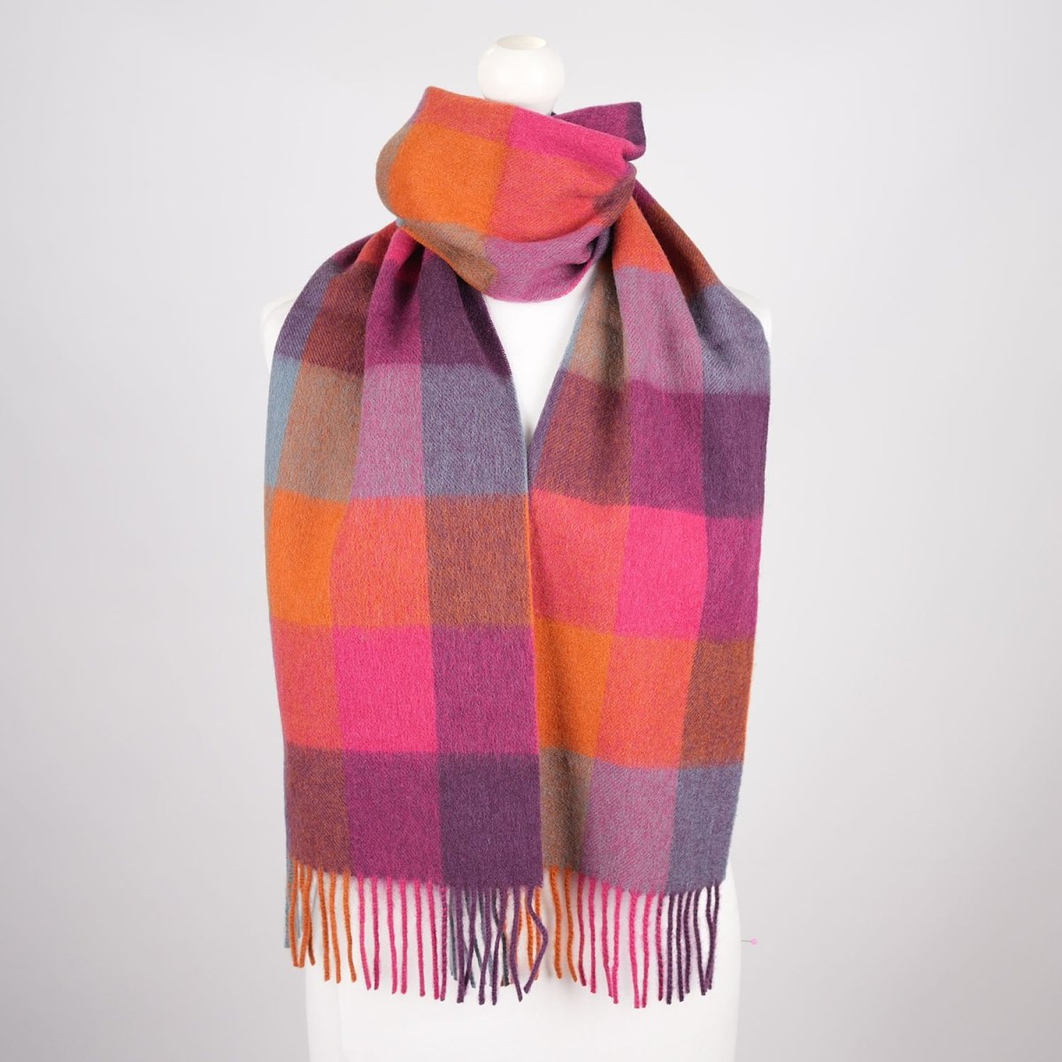 Edinburgh 100% Lambswool Scarf – Premium Soft Wool Wrap - Checkers Orange and Pink - Heritage Of Scotland -