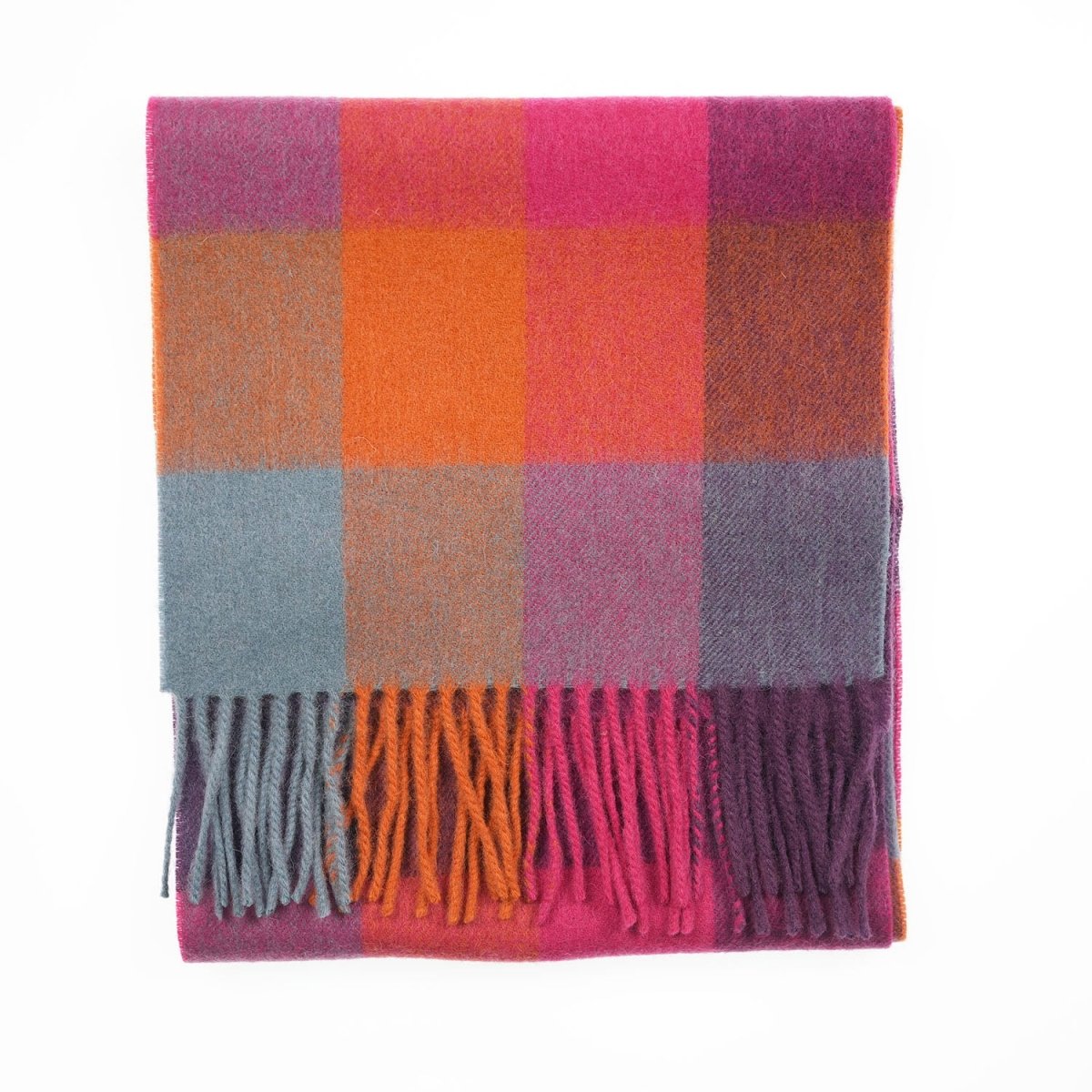 Edinburgh 100% Lambswool Scarf – Premium Soft Wool Wrap - Checkers Orange and Pink - Heritage Of Scotland -