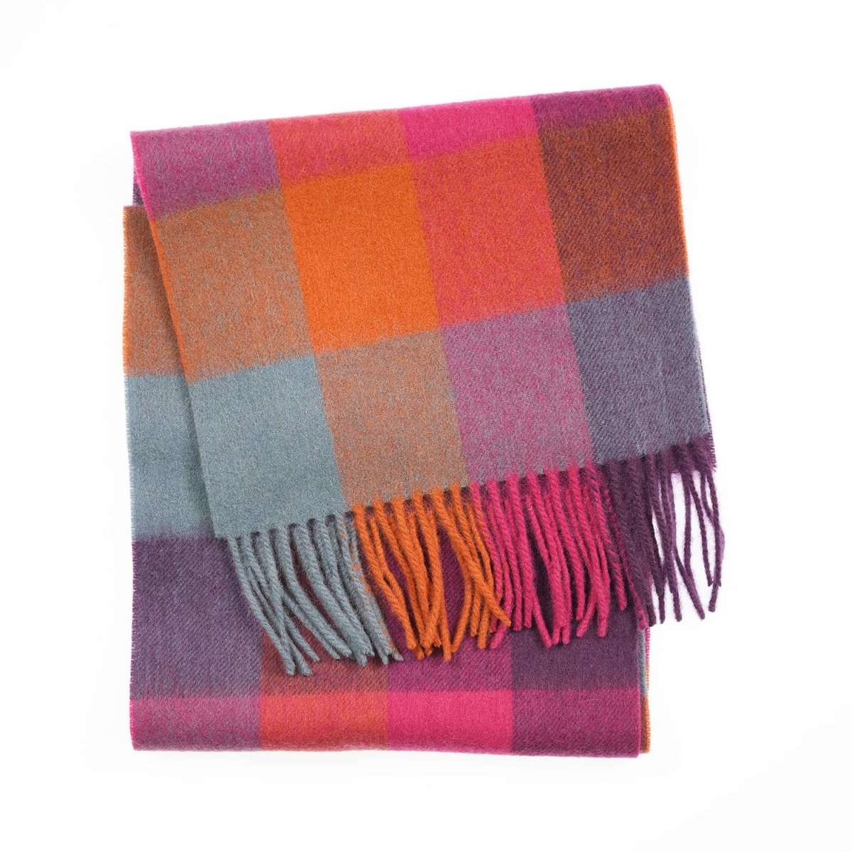 Edinburgh 100% Lambswool Scarf – Premium Soft Wool Wrap - Checkers Orange and Pink - Heritage Of Scotland -