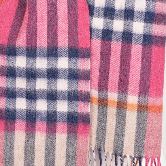 Edinburgh 100% Lambswool Scarf – Premium Soft Wool Wrap - Chequer Tartan Astral - Raspberry - Heritage Of Scotland -