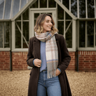 Edinburgh 100% Lambswool Scarf – Premium Soft Wool Wrap - Chequer Tartan Beige and Rose - Heritage Of Scotland -