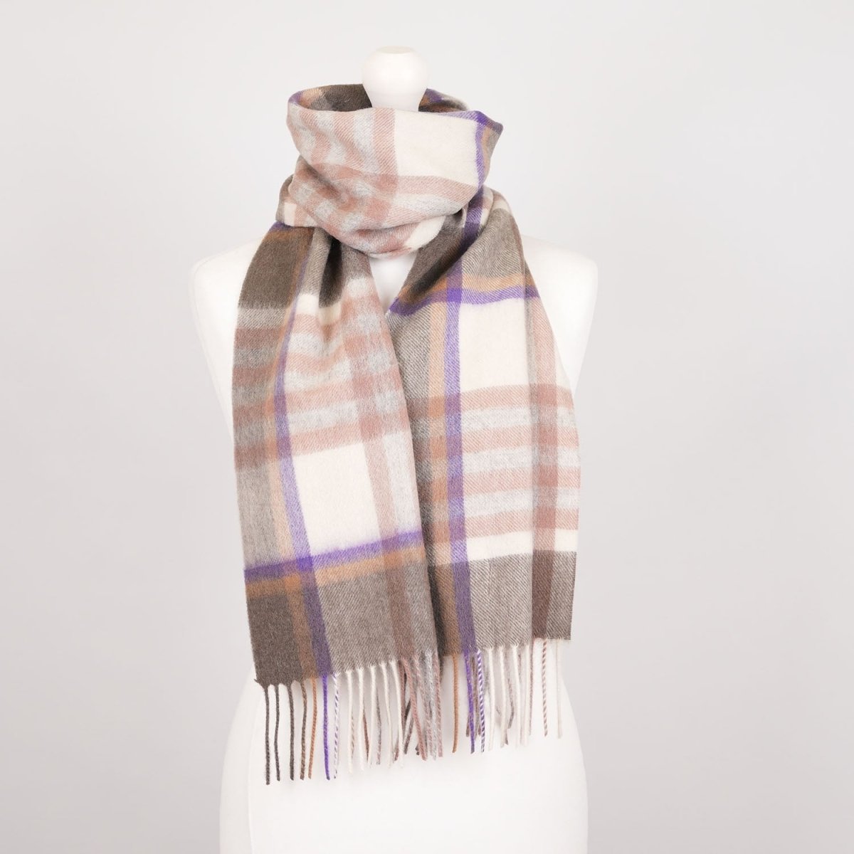 Edinburgh 100% Lambswool Scarf – Premium Soft Wool Wrap - Chequer Tartan Beige and Rose - Heritage Of Scotland -
