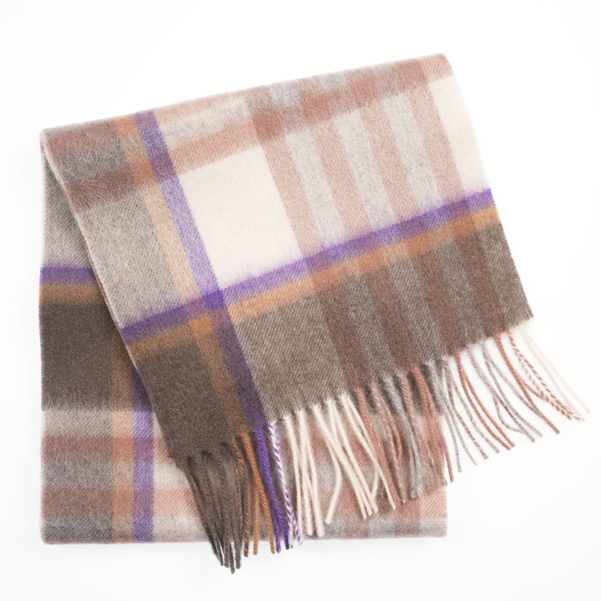 Edinburgh 100% Lambswool Scarf – Premium Soft Wool Wrap - Chequer Tartan Beige and Rose - Heritage Of Scotland -