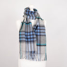 Edinburgh 100% Lambswool Scarf – Premium Soft Wool Wrap - Chequer Tartan Bright Blue and Grey - Heritage Of Scotland -