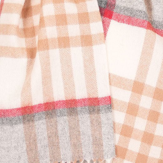 Edinburgh 100% Lambswool Scarf – Premium Soft Wool Wrap - Chequer Tartan Light Camel and Grey - Heritage Of Scotland -