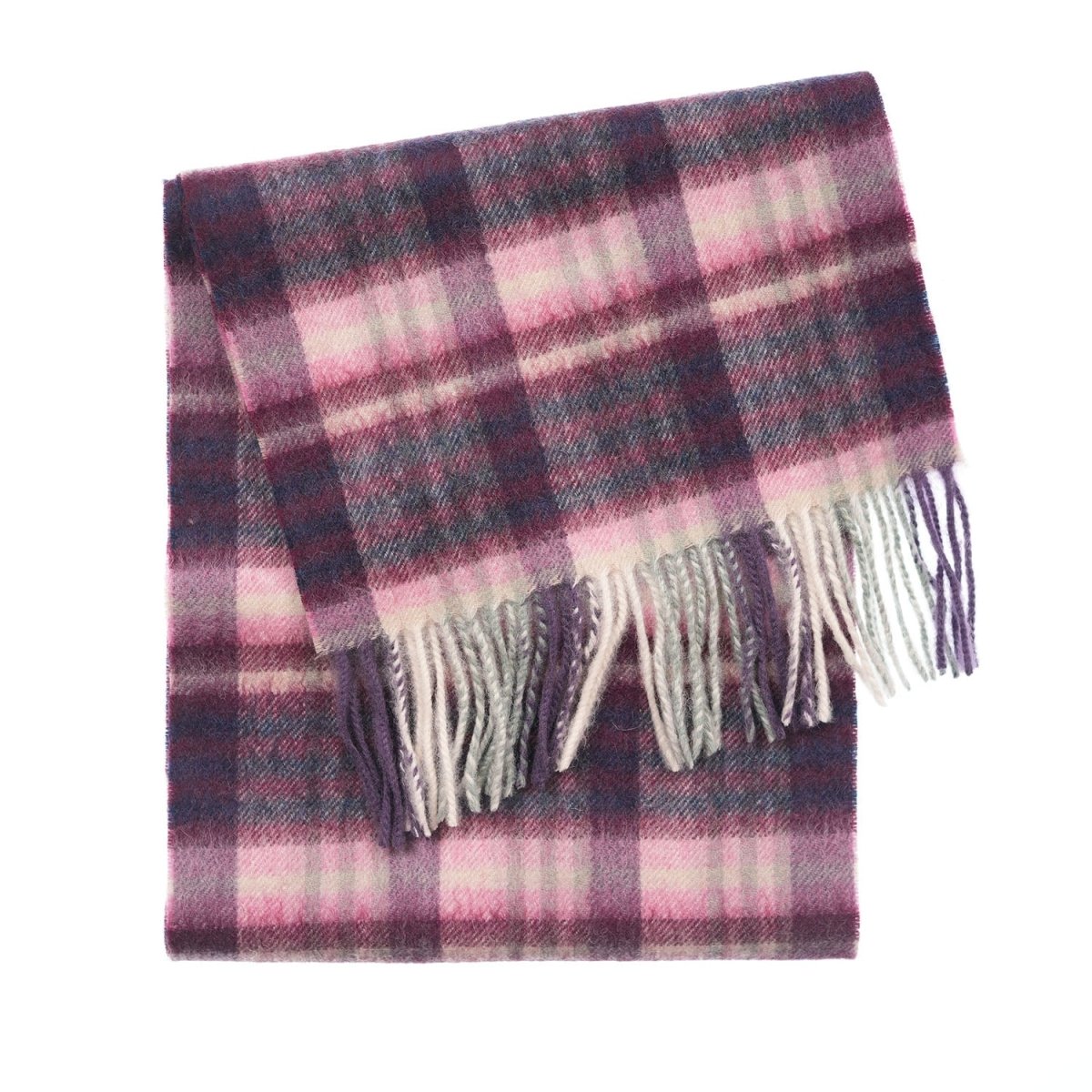 Edinburgh 100% Lambswool Scarf – Premium Soft Wool Wrap - Cluster Gingham Astral - Berry - Heritage Of Scotland -