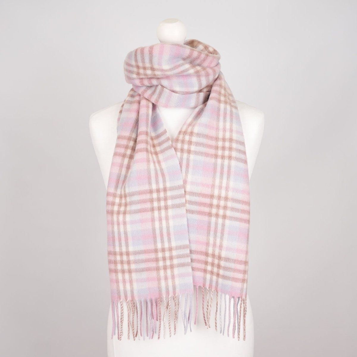 Edinburgh 100% Lambswool Scarf – Premium Soft Wool Wrap - Cluster Gingham Lilac and Pink, White - Heritage Of Scotland -