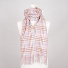 Edinburgh 100% Lambswool Scarf – Premium Soft Wool Wrap - Cluster Gingham Lilac and Pink, White - Heritage Of Scotland -