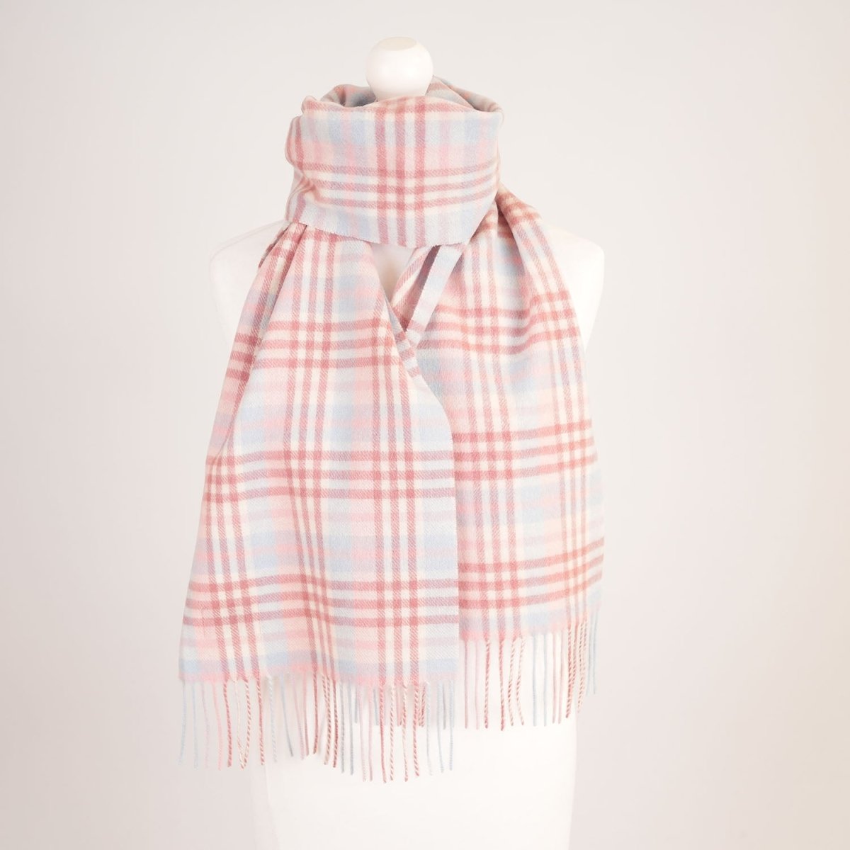 Edinburgh 100% Lambswool Scarf – Premium Soft Wool Wrap - Cluster Gingham Lilac - Pink - White - Heritage Of Scotland -