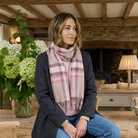 Edinburgh 100% Lambswool Scarf – Premium Soft Wool Wrap - Deco Check Peony - Heritage Of Scotland -