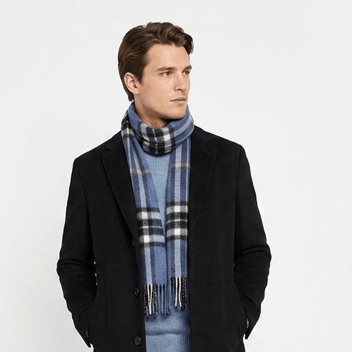 Edinburgh 100% Lambswool Scarf – Premium Soft Wool Wrap - Enlarged Off Centred Scotty Denim - Heritage Of Scotland -