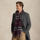 Edinburgh 100% Lambswool Scarf – Premium Soft Wool Wrap - Enlarged Off Centred Scotty Thom Cabernet - Heritage Of Scotland -