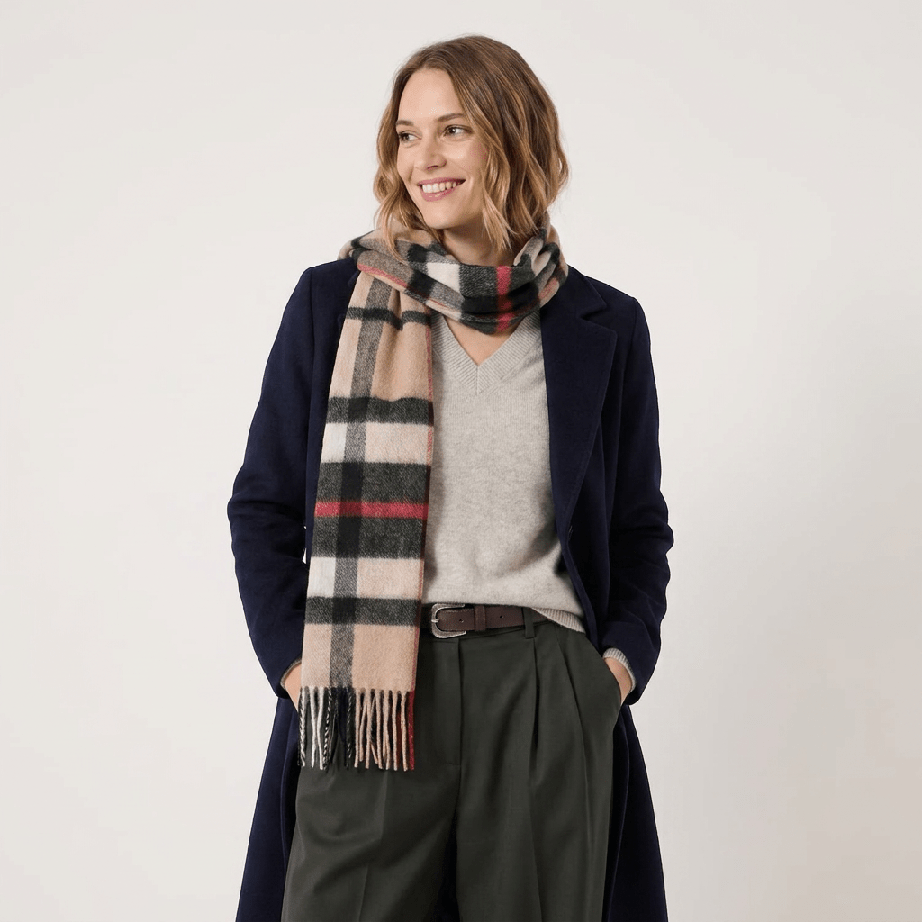 Edinburgh 100% Lambswool Scarf – Premium Soft Wool Wrap - Exploded Thomson Camel - Heritage Of Scotland -