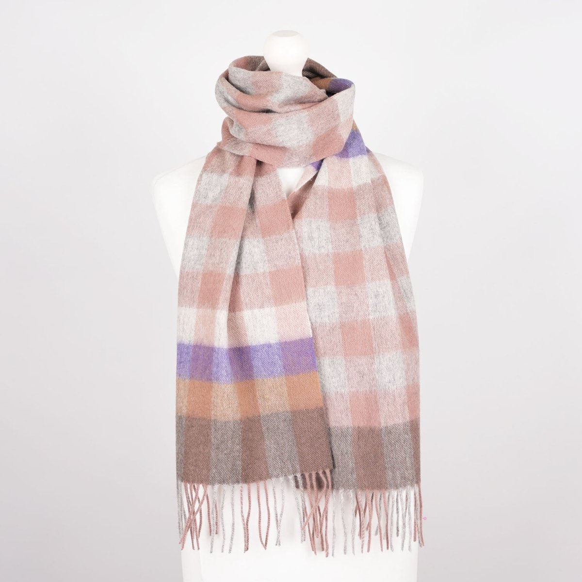 Edinburgh 100% Lambswool Scarf – Premium Soft Wool Wrap - Giant Chequer Dark Pink And Purple - Heritage Of Scotland -