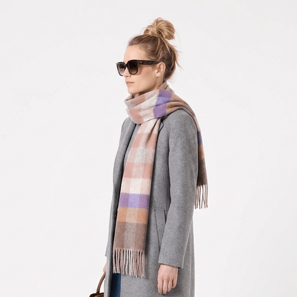 Edinburgh 100% Lambswool Scarf – Premium Soft Wool Wrap - Giant Chequer Dark Pink And Purple - Heritage Of Scotland -