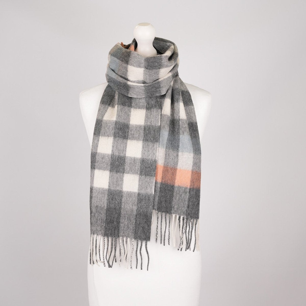 Edinburgh 100% Lambswool Scarf – Premium Soft Wool Wrap - Giant Chequer Grey - Heritage Of Scotland -