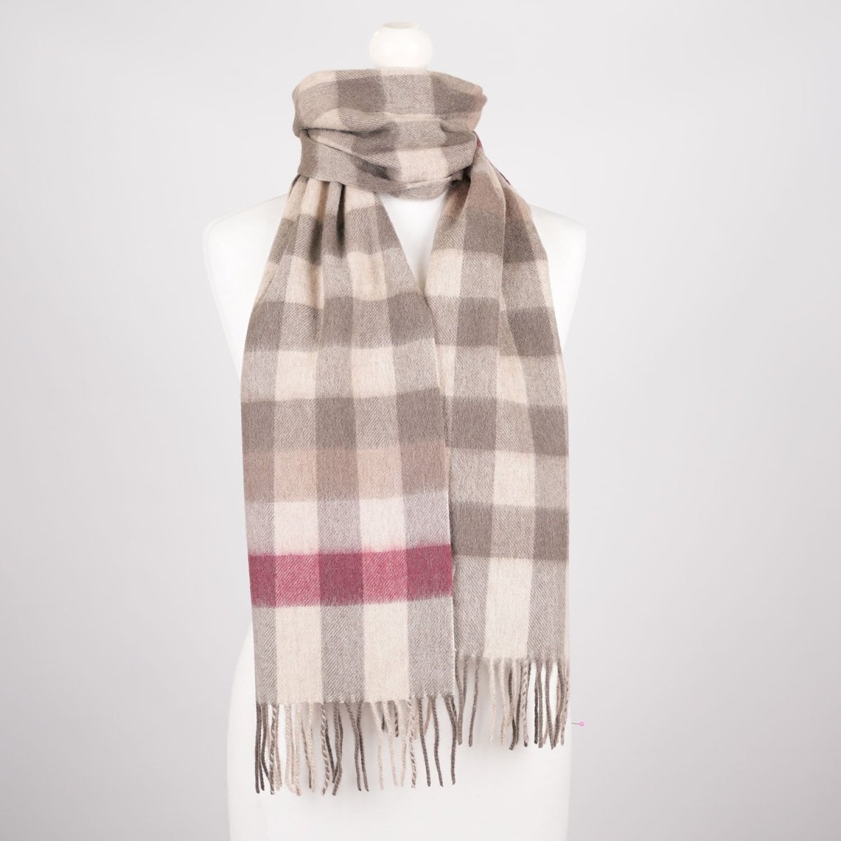 Edinburgh 100% Lambswool Scarf – Premium Soft Wool Wrap - Giant Chequer - Pink and Taupe - Heritage Of Scotland -