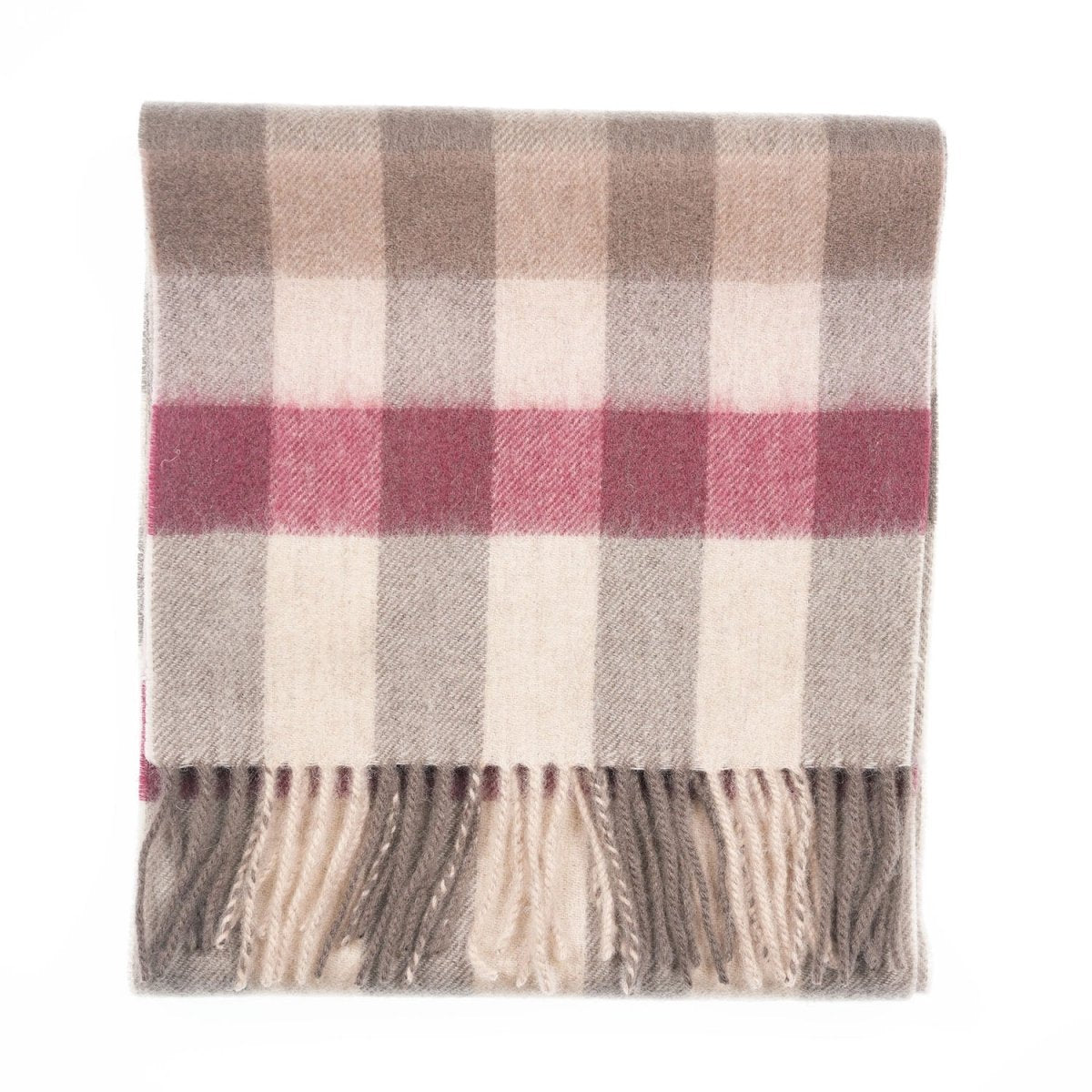 Edinburgh 100% Lambswool Scarf – Premium Soft Wool Wrap - Giant Chequer - Pink and Taupe - Heritage Of Scotland -